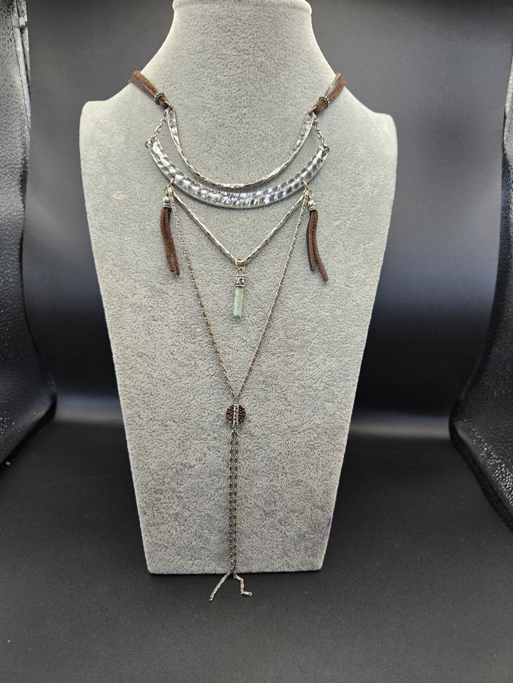 Idyllwind Layered Silver and Brown Multi-Strand Pendant Necklace